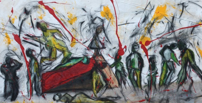 Inhalation VI [2015, acrylic and charcoal on canvas, 49x93 cm.]